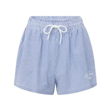 Women's High-Waisted Linen Shorts | Blue & White Striped | Drawstring Waist