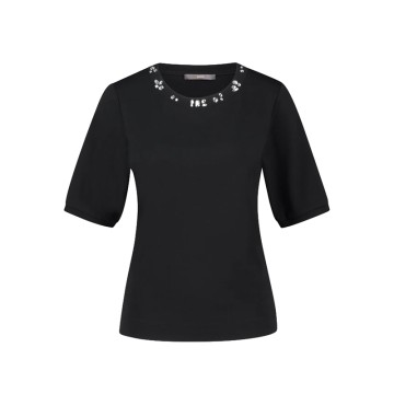 Women’s Classic Round Neck Tee | Crystal Embellished Neckline | 100% Cotton